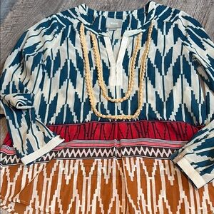 Maeve Blue and Cream Patterned Blouse~GORGEOUS